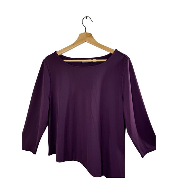 NWOT Susan Graver Purple 3/4 Sleeve Tunic Blouse Size L Velvet Asymmetrical Hem - Picture 4 of 9